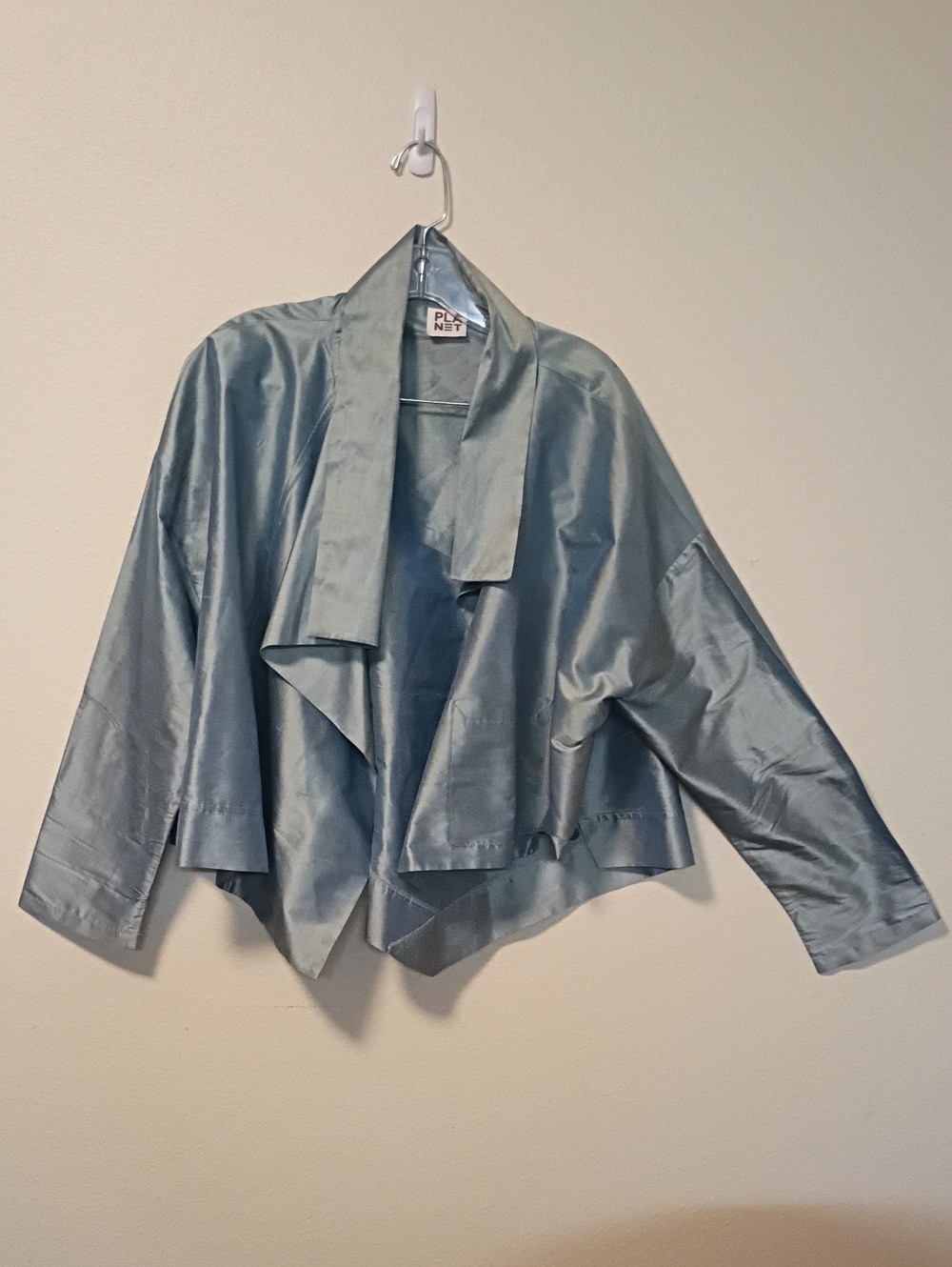 Planet by Lauren G Women's Open Front 100% Silk Cropped Asymmetrical Cardigan